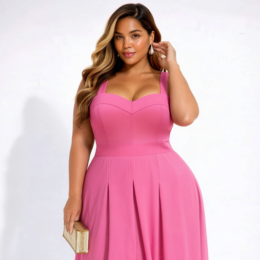 VESTIDO DECOTE PRINCESA ROSA (LONGO) | MANUELLITA