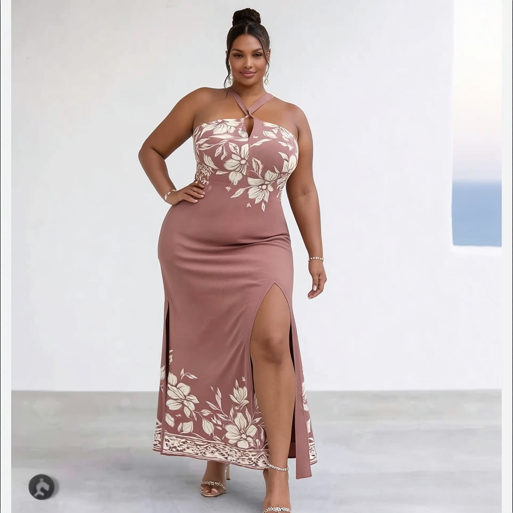 VESTIDO LONGO ESTAMPADO COM FENDA LATERAL | MANUELLITA