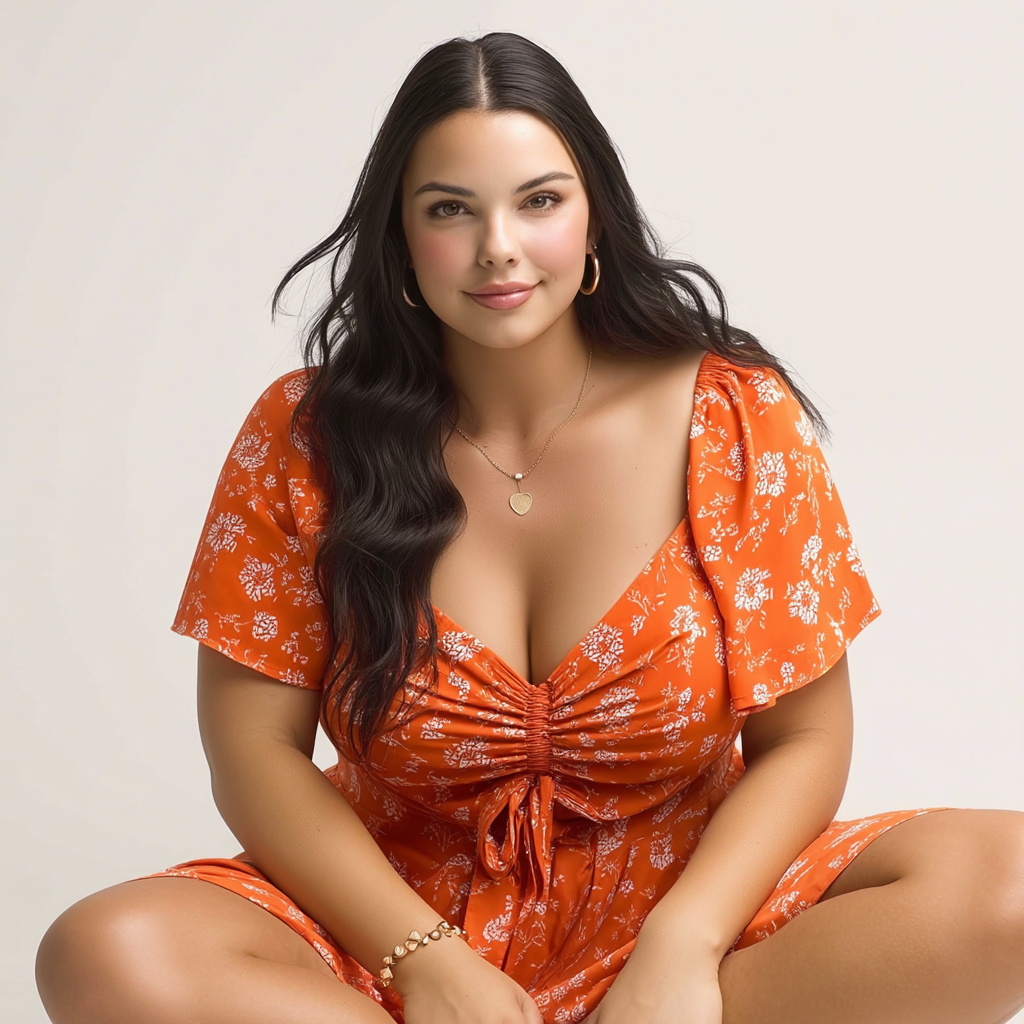 VESTIDO CREPE FLORAL LARANJA FRANZIDO | MANUELLITA