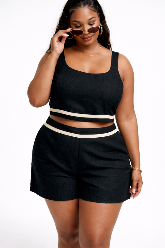 CONJUNTO CROPPED PRETO C/ FAIXA | MANUELLITA