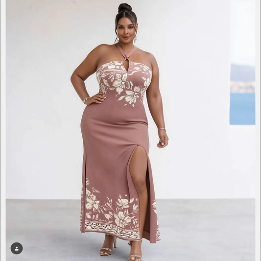 VESTIDO LONGO ESTAMPADO COM FENDA LATERAL | MANUELLITA