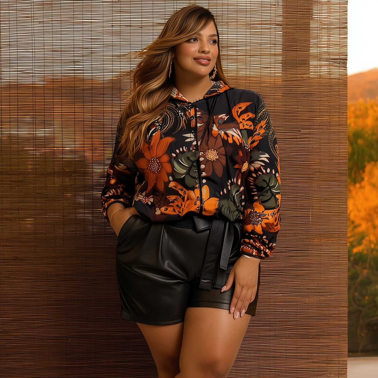 JAQUETA ESTAMPADA FLORAL MANGA LONGA COM CAPUZ | MANUELLITA