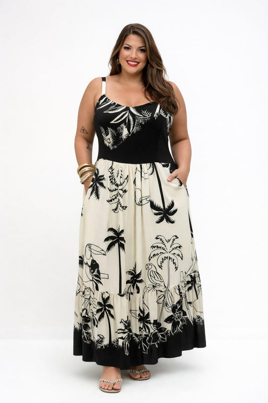 VESTIDO LONGO "PALMEIRA P/B" | MANUELLITA