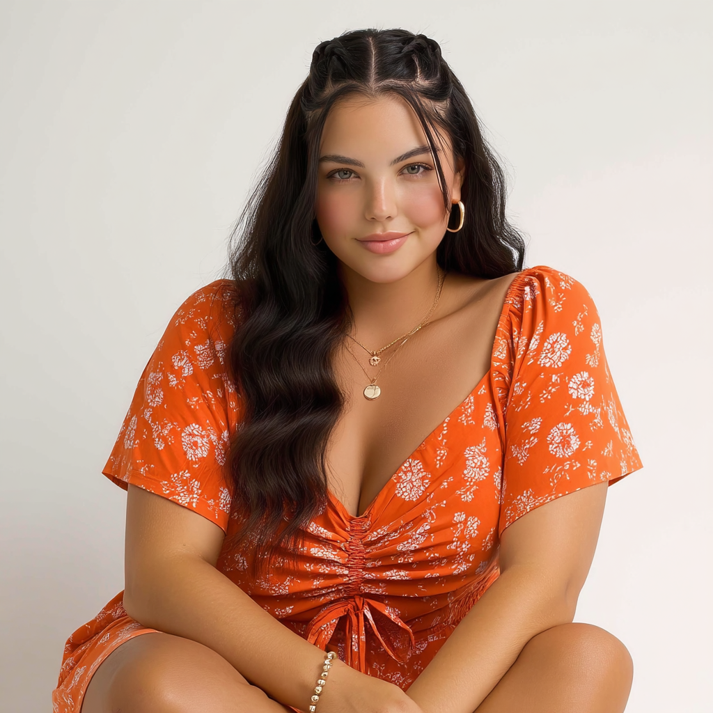 VESTIDO CREPE FLORAL LARANJA FRANZIDO | MANUELLITA