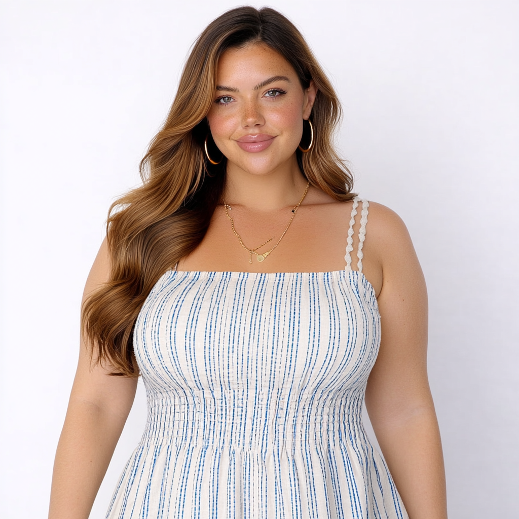 VESTIDO MIDI LISTRADO COM ALÇAS FINAS | MANUELLITA