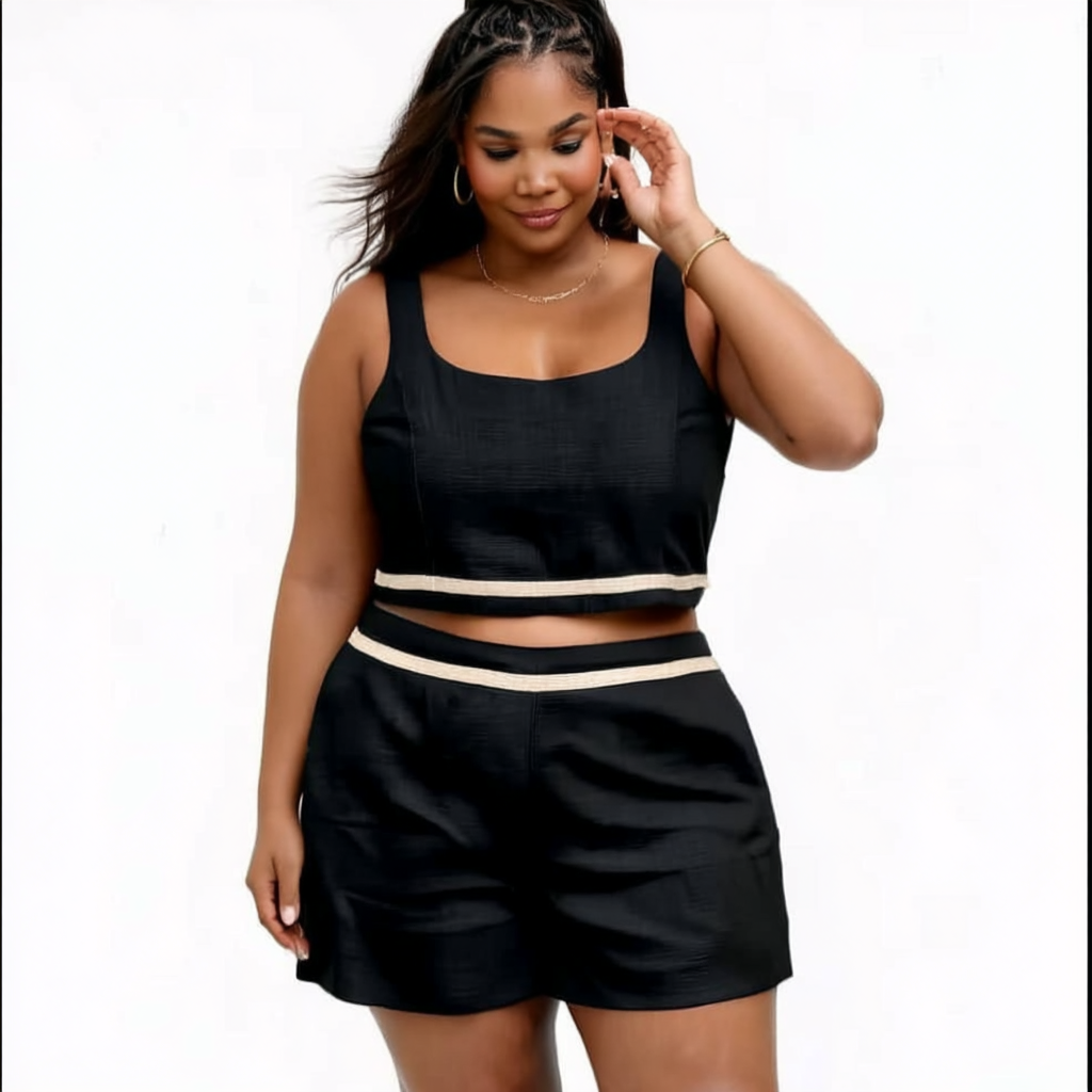 CONJUNTO CROPPED PRETO C/ FAIXA | MANUELLITA